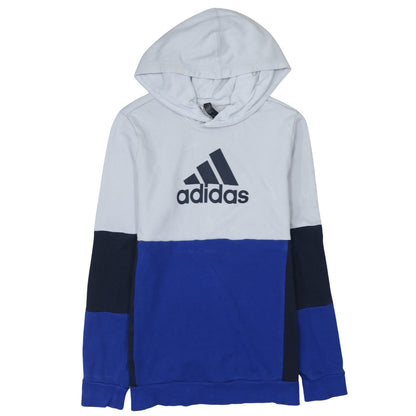 Additional front view of Adidas boys’ blue colourblock pullover hoodie 14 years cotton blend