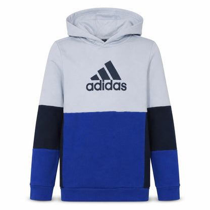 Front view of Adidas boys’ blue colourblock pullover hoodie 14 years cotton blend