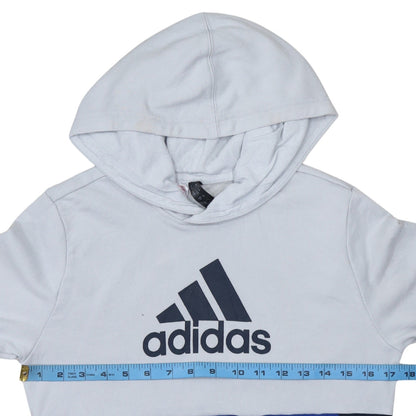 Back view of Adidas boys’ blue colourblock pullover hoodie 14 years cotton blend