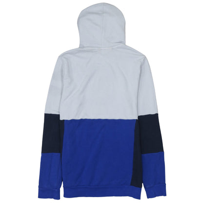 Close-up detail of Adidas boys’ blue colourblock pullover hoodie 14 years cotton blend