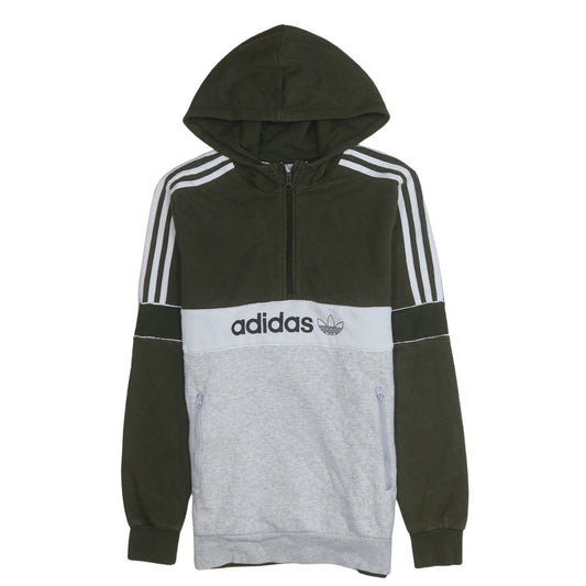 Adidas Boys Green & Grey Half Zip Hoodie Sweatshirt XL 15-16 Years