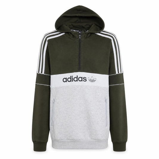 Adidas Boys Green & Grey Half Zip Hoodie Sweatshirt XL 15-16 Years