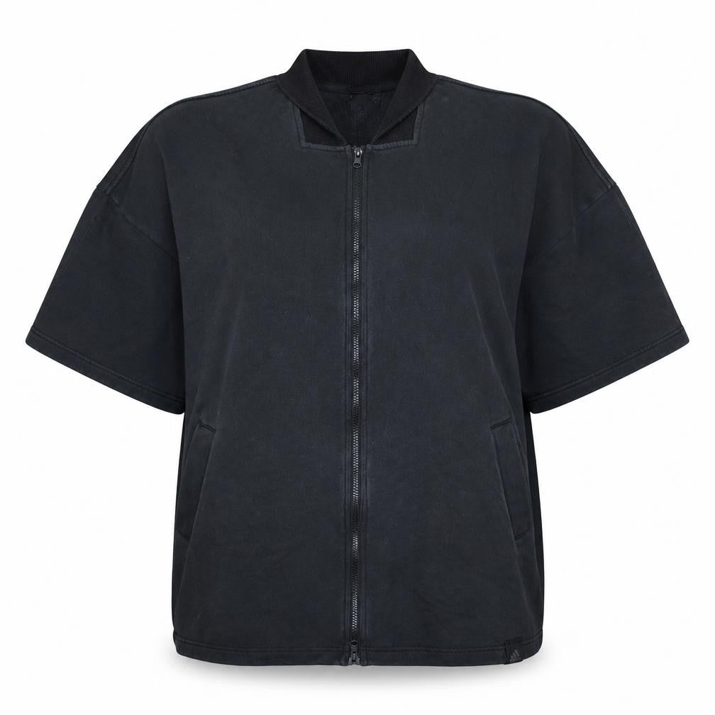 Adidas Women Black Short Sleeve Full Zip Sweatshirt Size 16-18