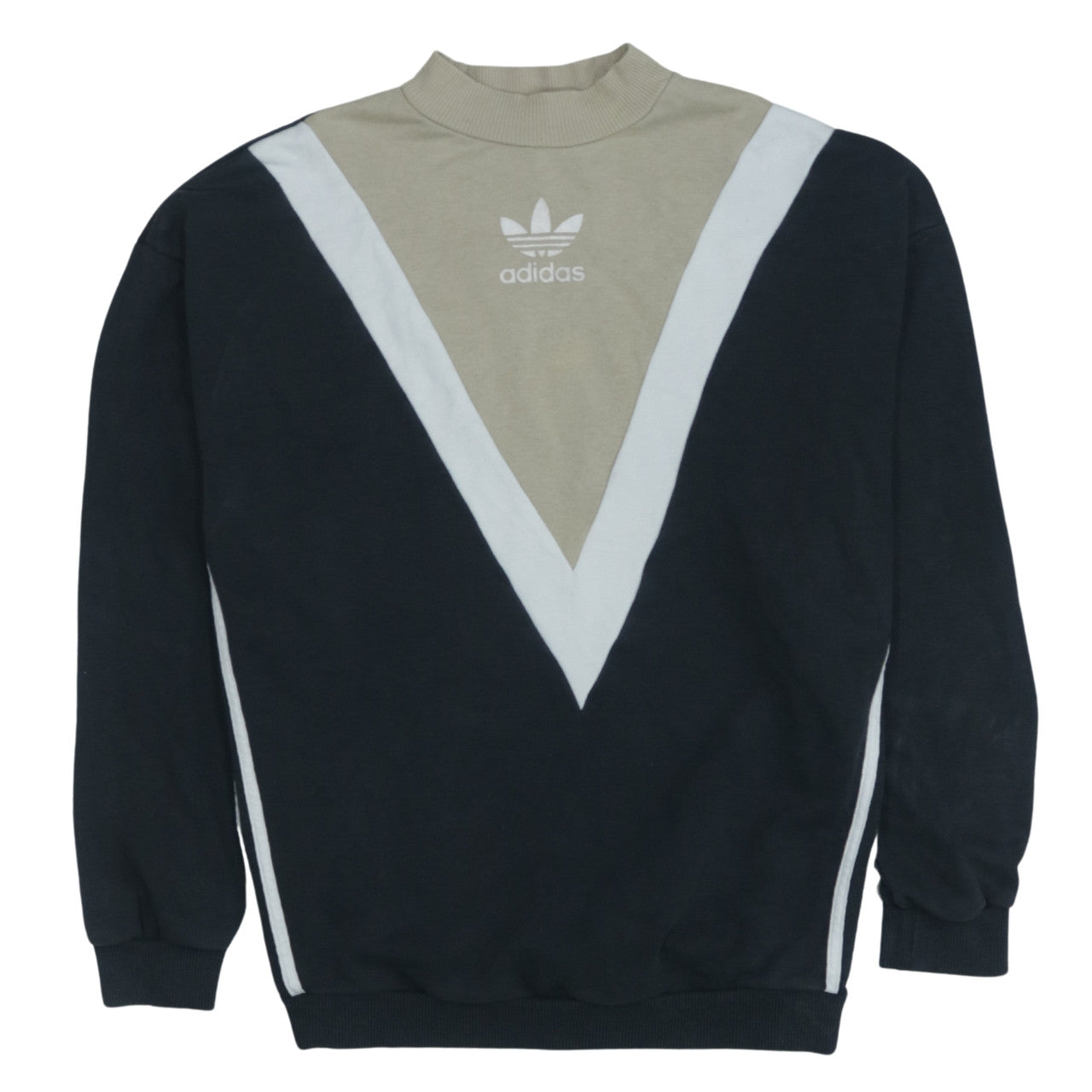 Adidas Women Beige Black Crew Neck Long Sleeve Sweatshirt UK 10
