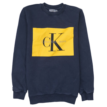 Preloved Calvin Klein Jeans Men's Blue Logo Sweatshirt Size S Regular Fit - Front