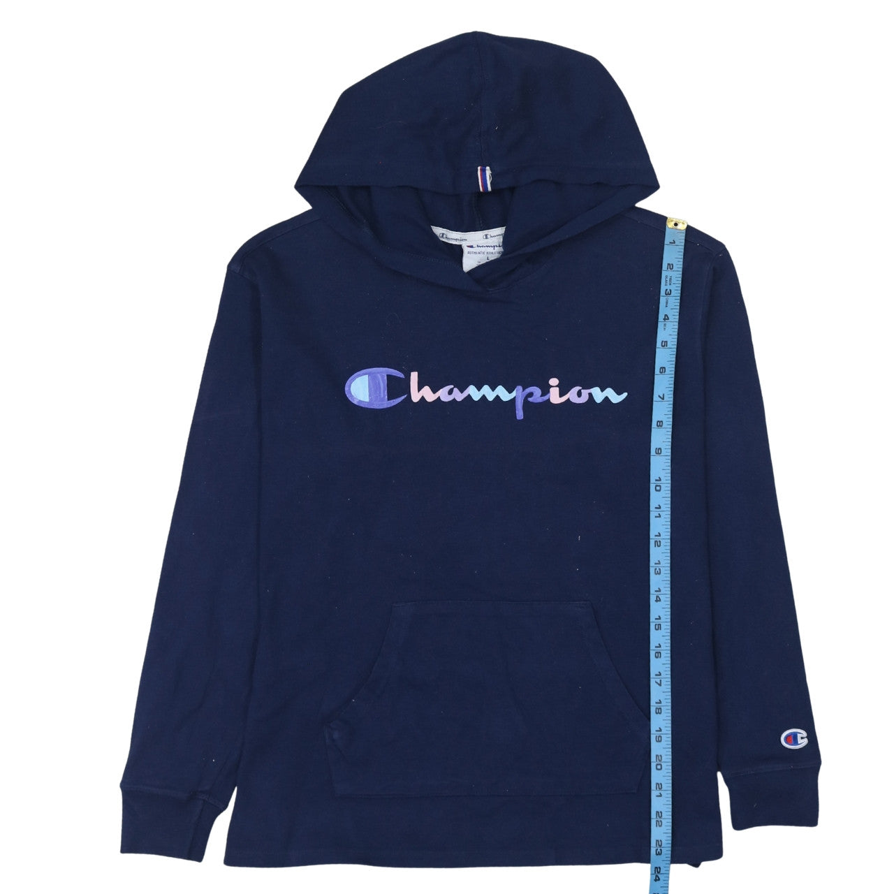 Champion Womens Navy Blue Pullover Hoodie Size L Cotton Logo Athleticwear