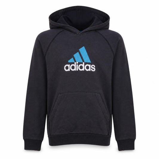 Front view of Adidas boys’ black pullover hoodie 13-14 years fleece sportswear