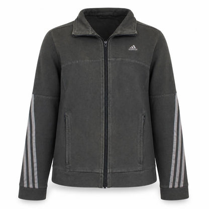 Front view of Adidas women’s black track jacket, size UK 12, full zip cotton blend