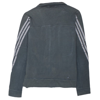 Brand and care label for Adidas women’s black track jacket, size UK 12, full zip cotton blend