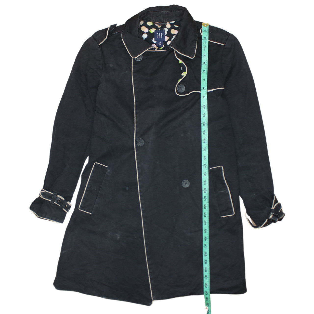GAP Women Black Long Trench Coat Lined Cotton Belted L UK 14