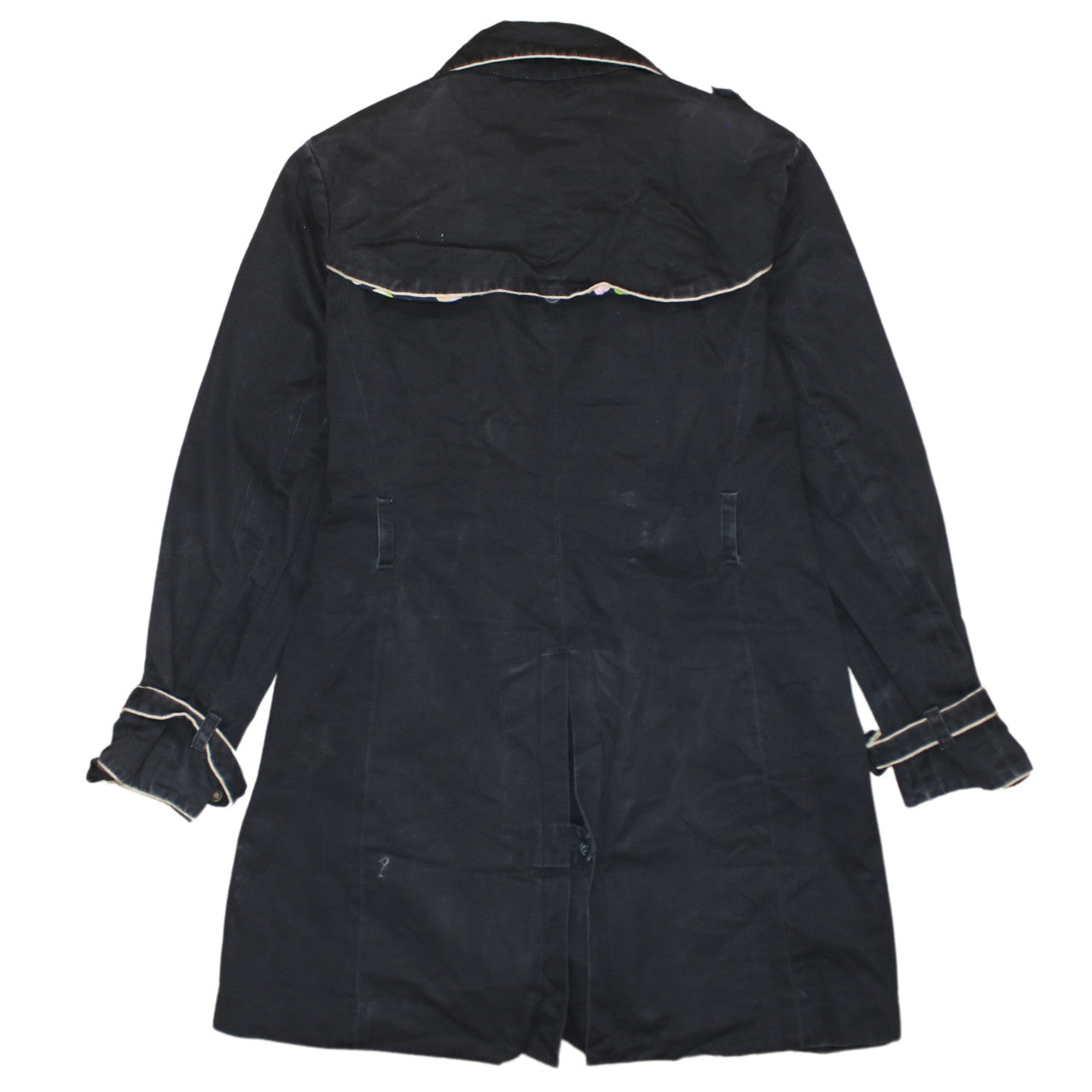 GAP Women Black Long Trench Coat Lined Cotton Belted L UK 14