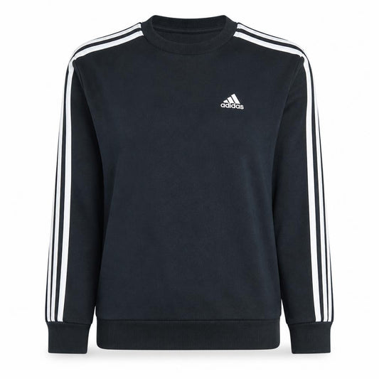 Adidas Womens Black XS Crew Neck Pullover Sweatshirt Logo Stripe Casual
