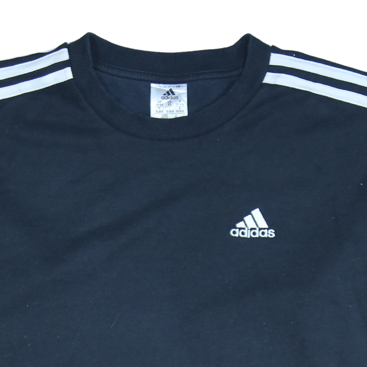 Adidas Womens Black XS Crew Neck Pullover Sweatshirt Logo Stripe Casual