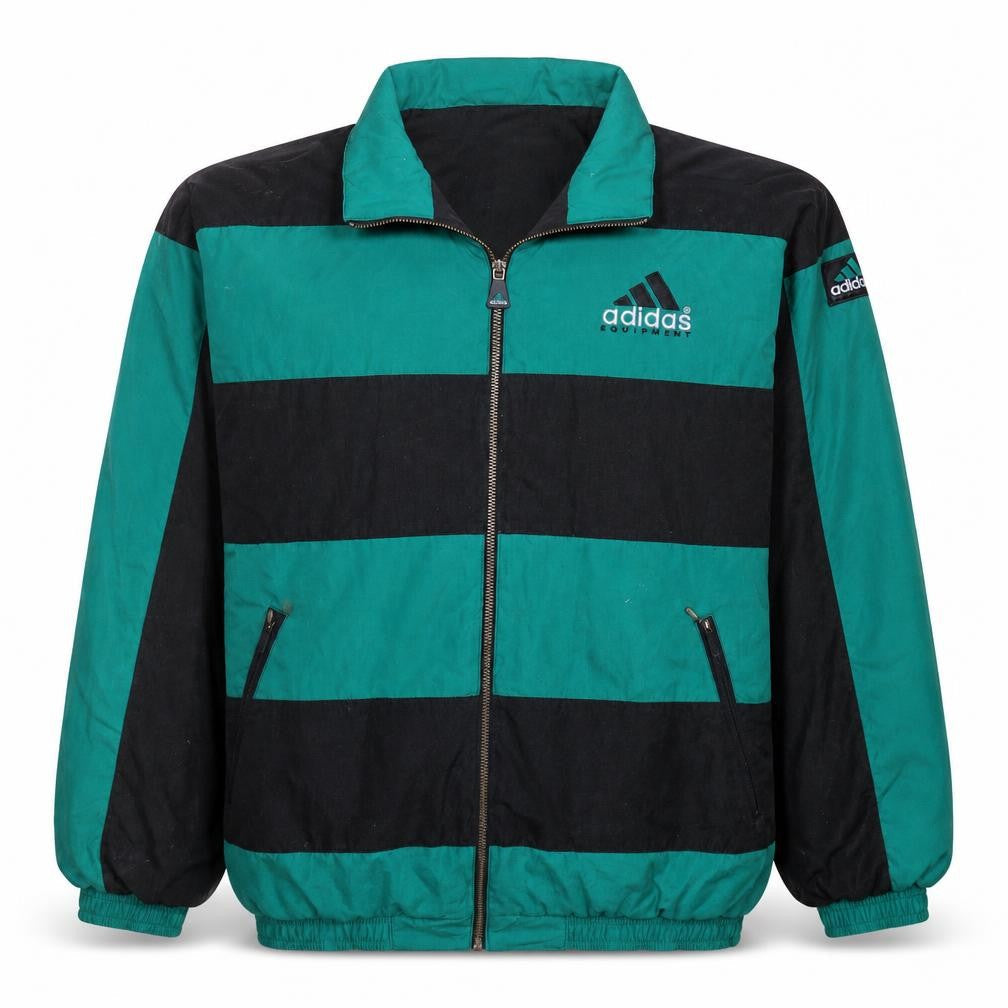 Adidas Mens Green Black Striped Retro Bomber Jacket Size L