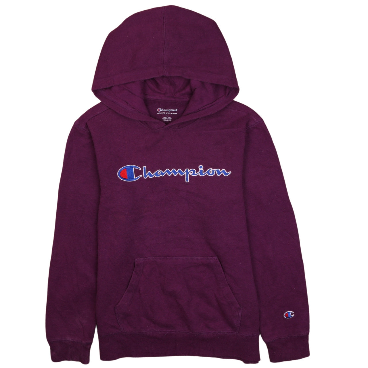 Champion Womens Purple Pullover Hoodie L Logo Athletic Sweatshirt