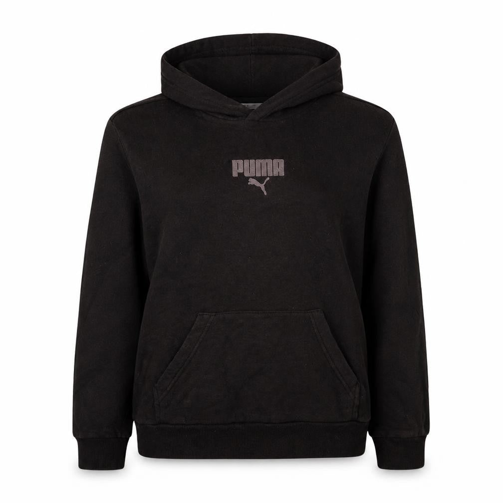 PUMA Teens Black Pullover Hoodie L Logo Cotton Sweatshirt