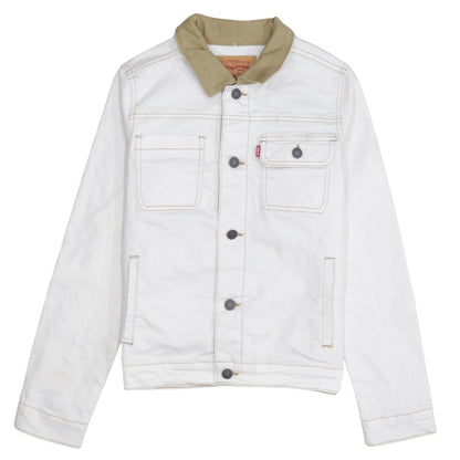 Additional front view of Levi’s boys’ white cotton basic jacket, size 14, years collared denim style