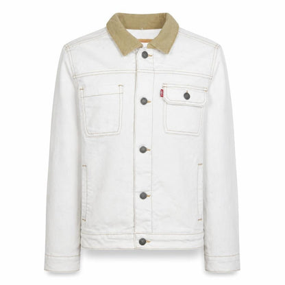 Front view of Levi’s boys’ white cotton basic jacket, size 14, years collared denim style