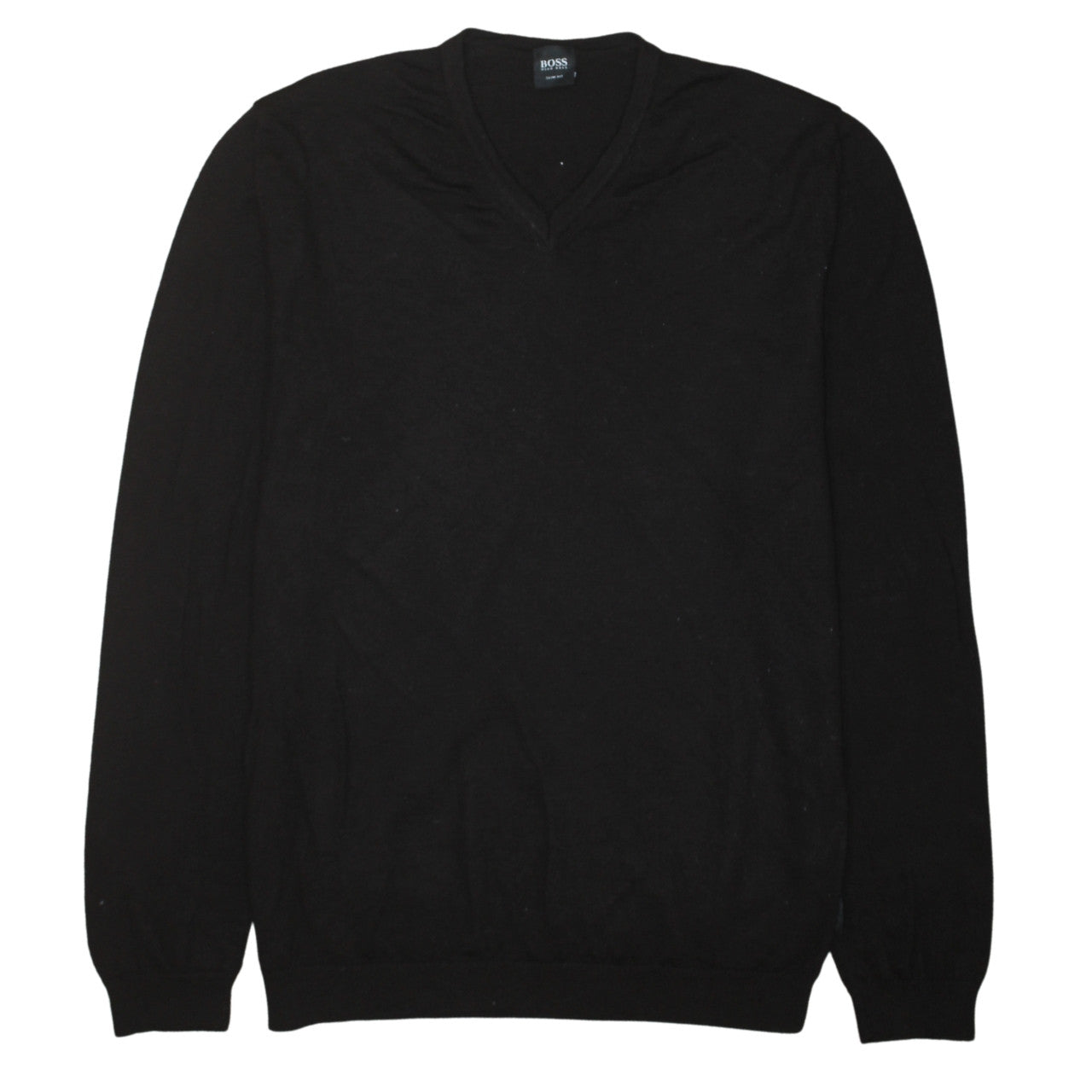 Hugo Boss Men's Black Slim Fit Wool V-Neck Jumper Size L