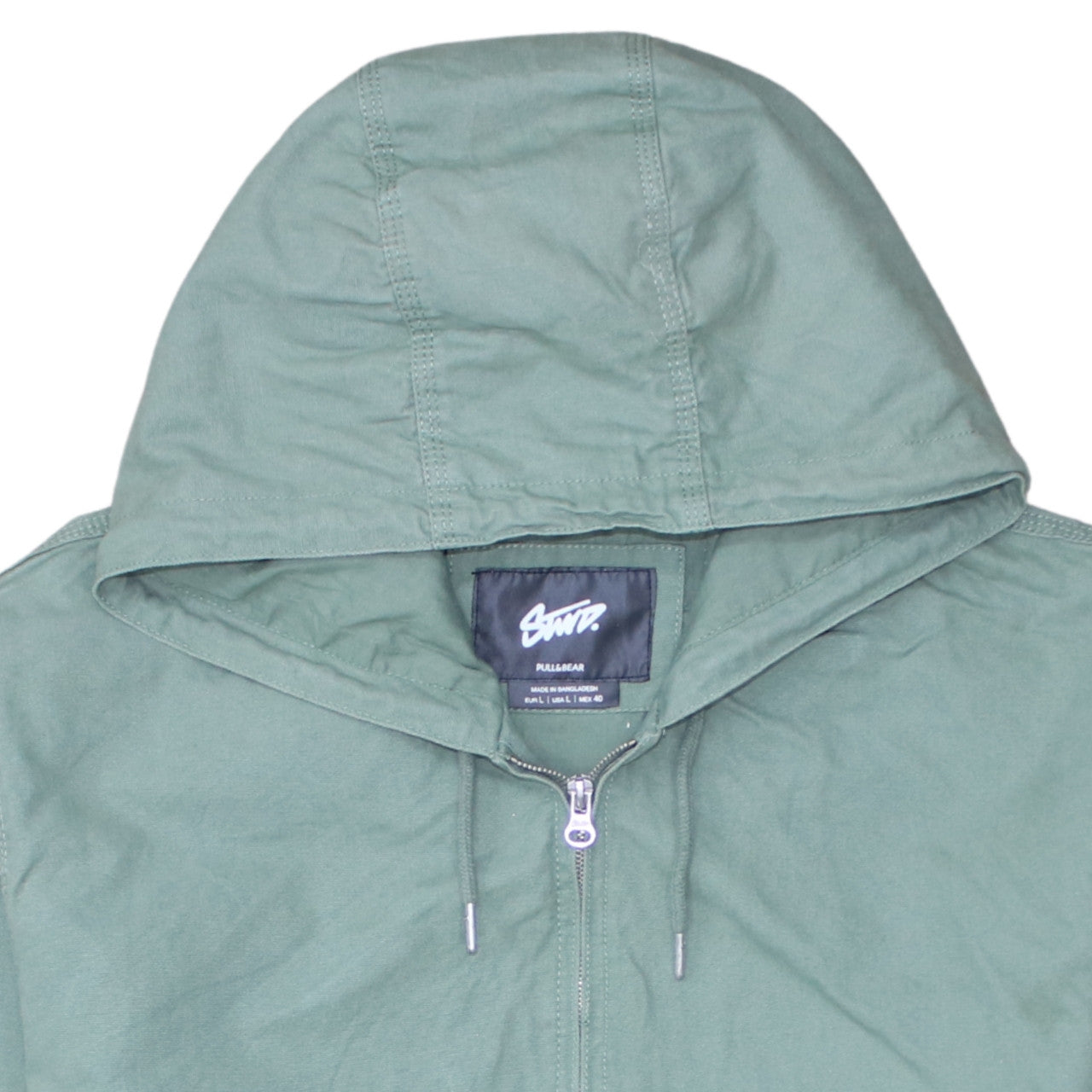 Pull & Bear Men's Green Hooded Windbreaker Jacket Size L