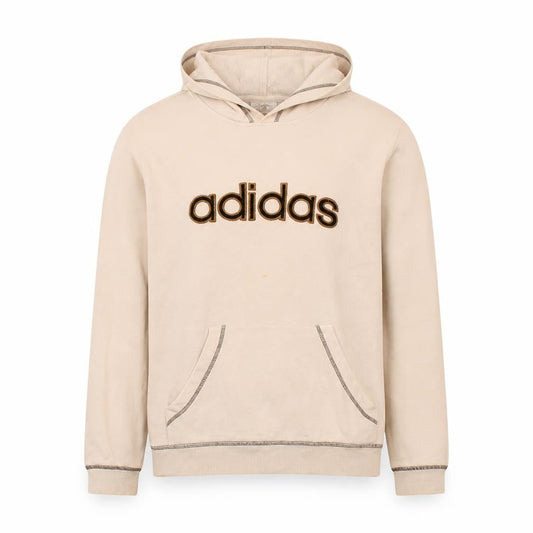 Adidas Men’s Beige Pullover Hoodie Size S Logo Fleece Sweatshirt