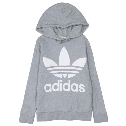 Adidas Women’s Grey Pullover Hoodie Size 8 Logo Print Casual Sweatshirt