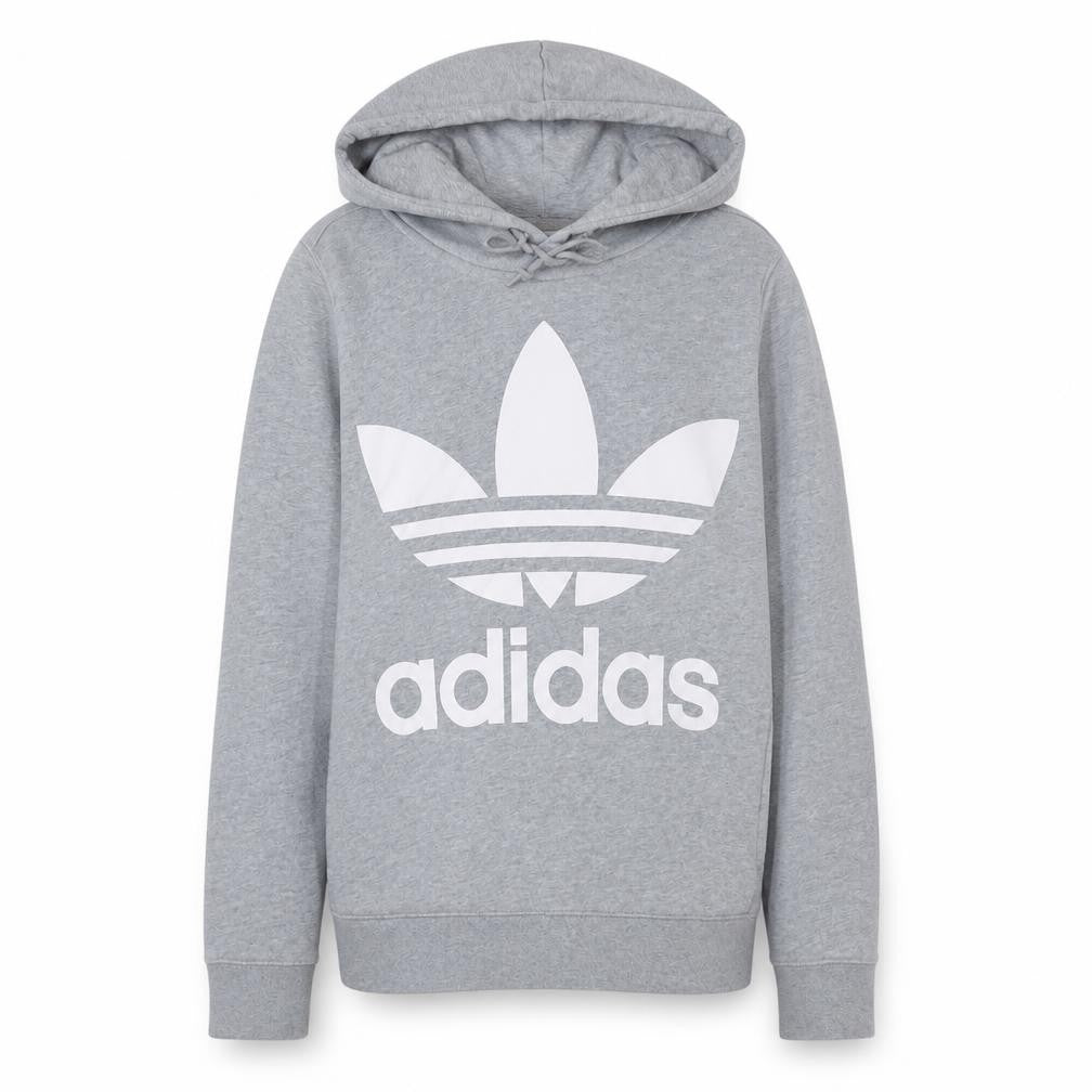 Adidas Women’s Grey Pullover Hoodie Size 8 Logo Print Casual Sweatshirt