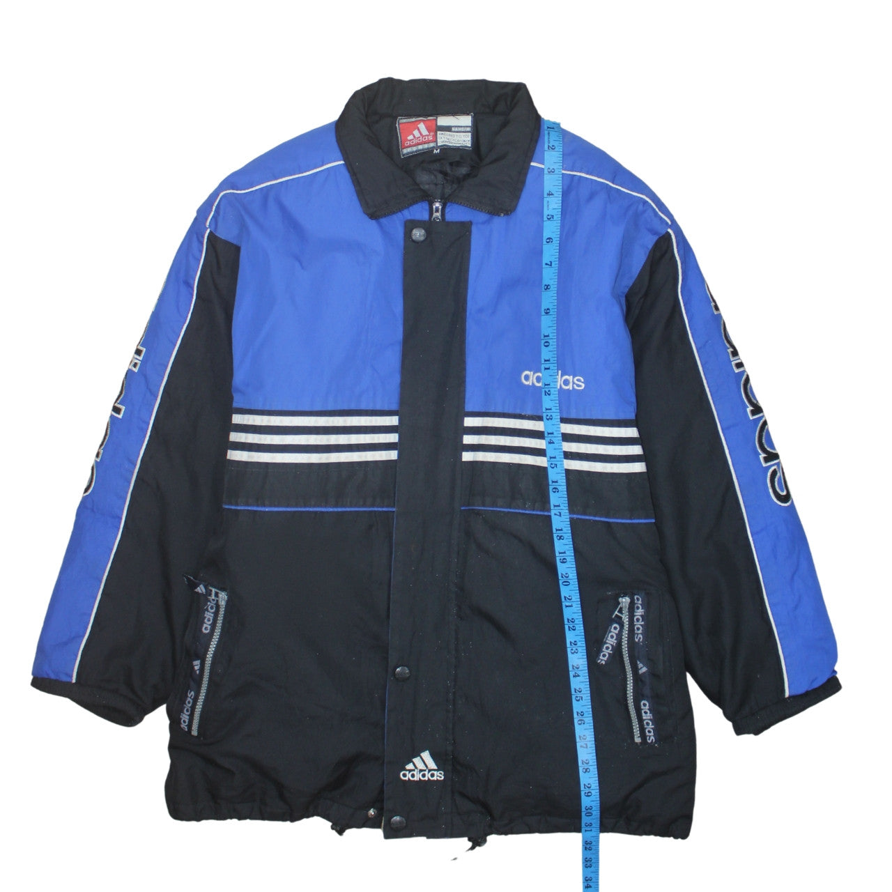 Adidas Men's Blue Black Retro Puffer Jacket Size M Winter Sportswear