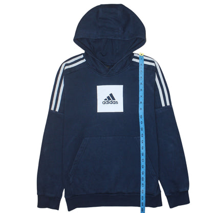 Back view of Adidas boys’ navy blue pullover hoodie sweatshirt, size 14, years cotton blend