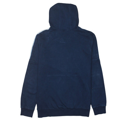 Brand and care label for Adidas boys’ navy blue pullover hoodie sweatshirt, size 14, years cotton blend