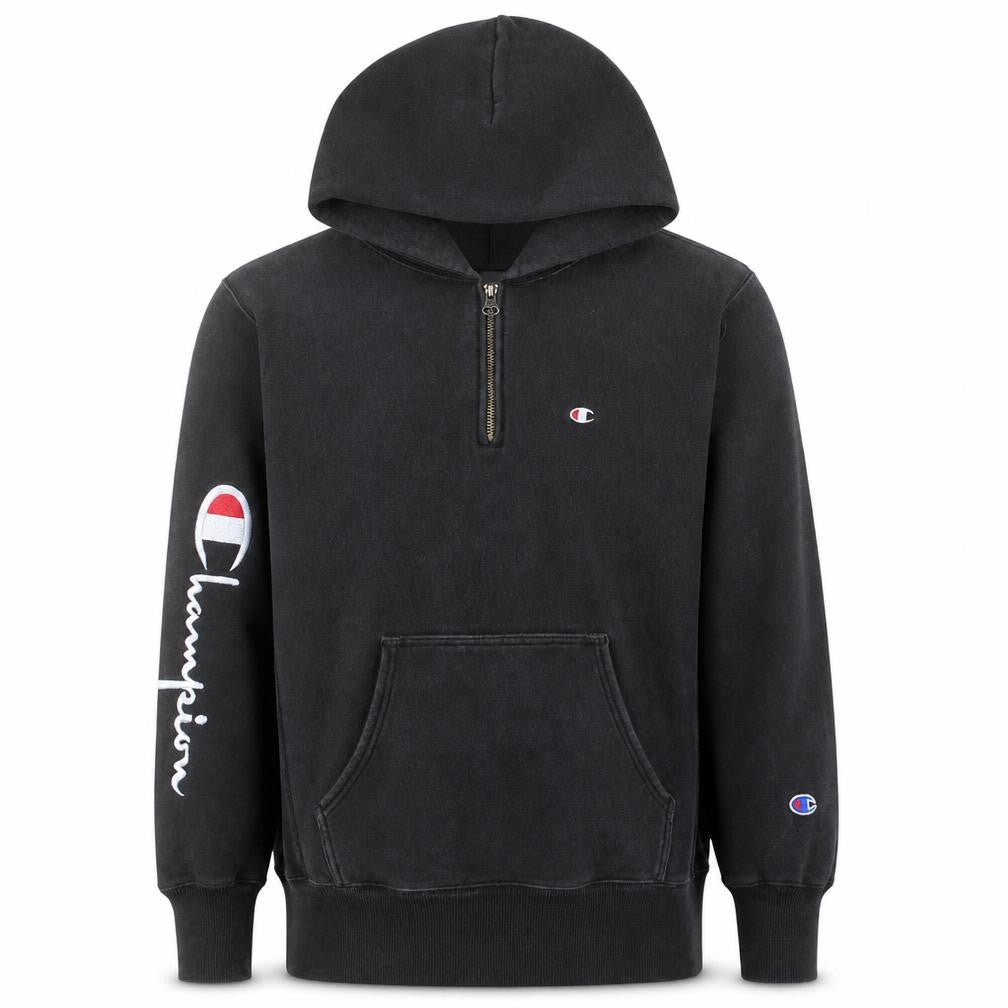 Champion Men's Black Large 1/2 Zip Hoodie Reverse Weave Sweatshirt