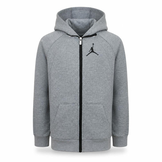 Front view of Jordan boys’ grey full zip hoodie 12-13 years cotton blend fleece