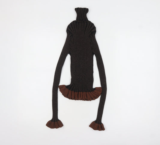 ZARA Women’s Brown Roll Neck Ribbed Ruffle Knit Jumper Size S
