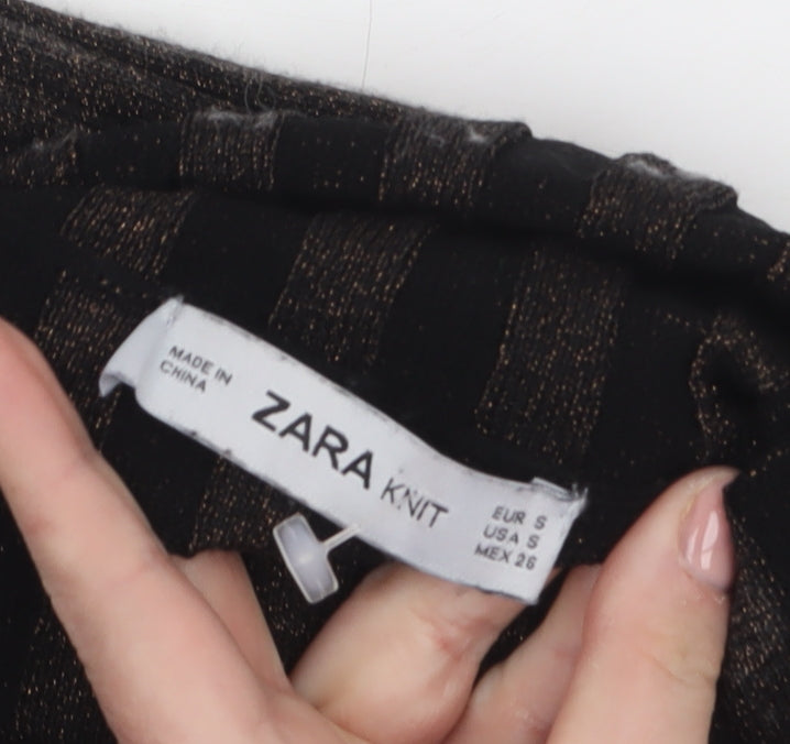 ZARA Women’s Brown Roll Neck Ribbed Ruffle Knit Jumper Size S