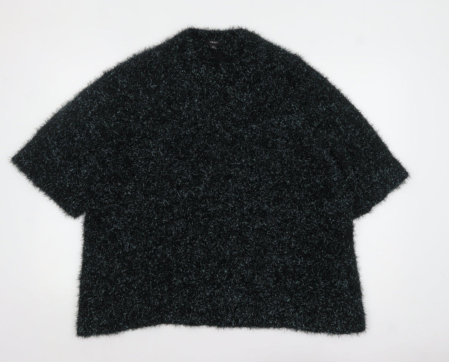 Next Women’s Black Metallic Fuzzy Short Sleeve Pullover Jumper XL