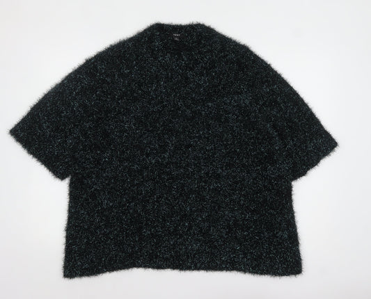 Next Women’s Black Metallic Fuzzy Short Sleeve Pullover Jumper XL