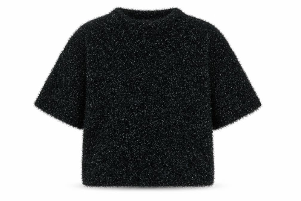 Next Women’s Black Metallic Fuzzy Short Sleeve Pullover Jumper XL
