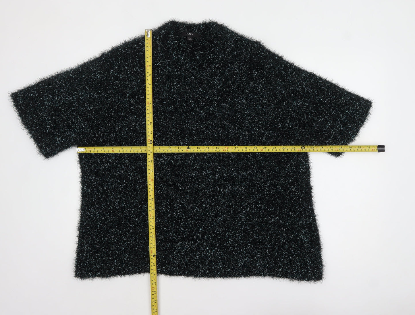 Next Women’s Black Metallic Fuzzy Short Sleeve Pullover Jumper XL