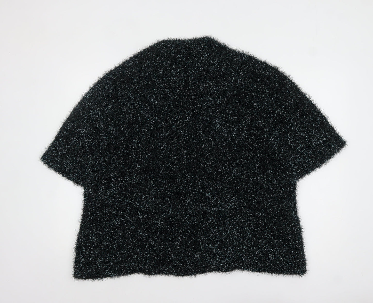 Next Women’s Black Metallic Fuzzy Short Sleeve Pullover Jumper XL