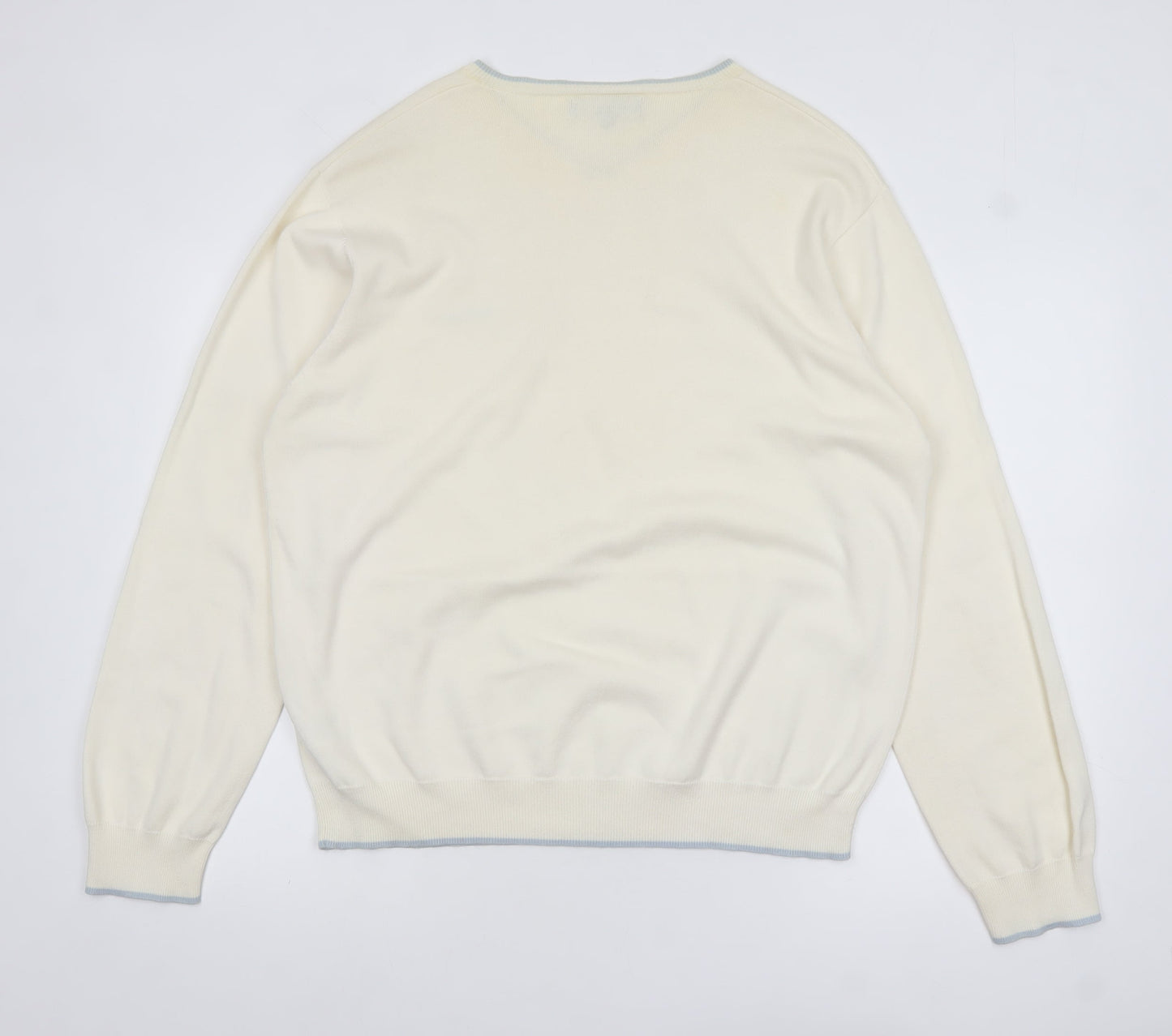 Ben Sherman Men's Ivory Cotton V-Neck Jumper XL Classic Knit