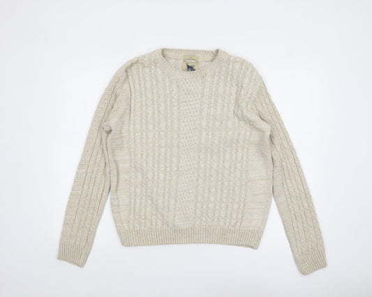 Refectory Women's Beige Cable-Knit Cotton Blend Jumper Size S