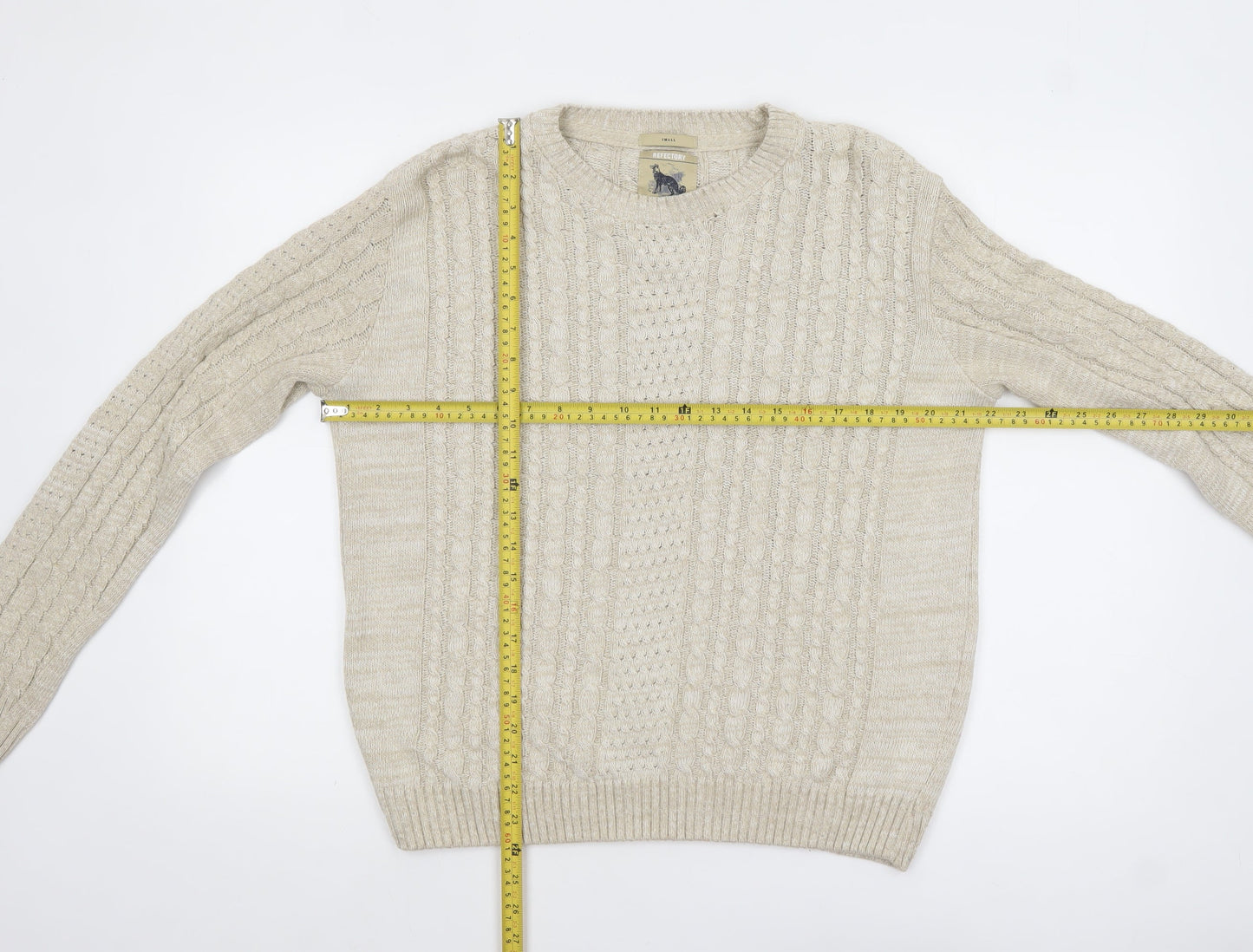Refectory Women's Beige Cable-Knit Cotton Blend Jumper Size S