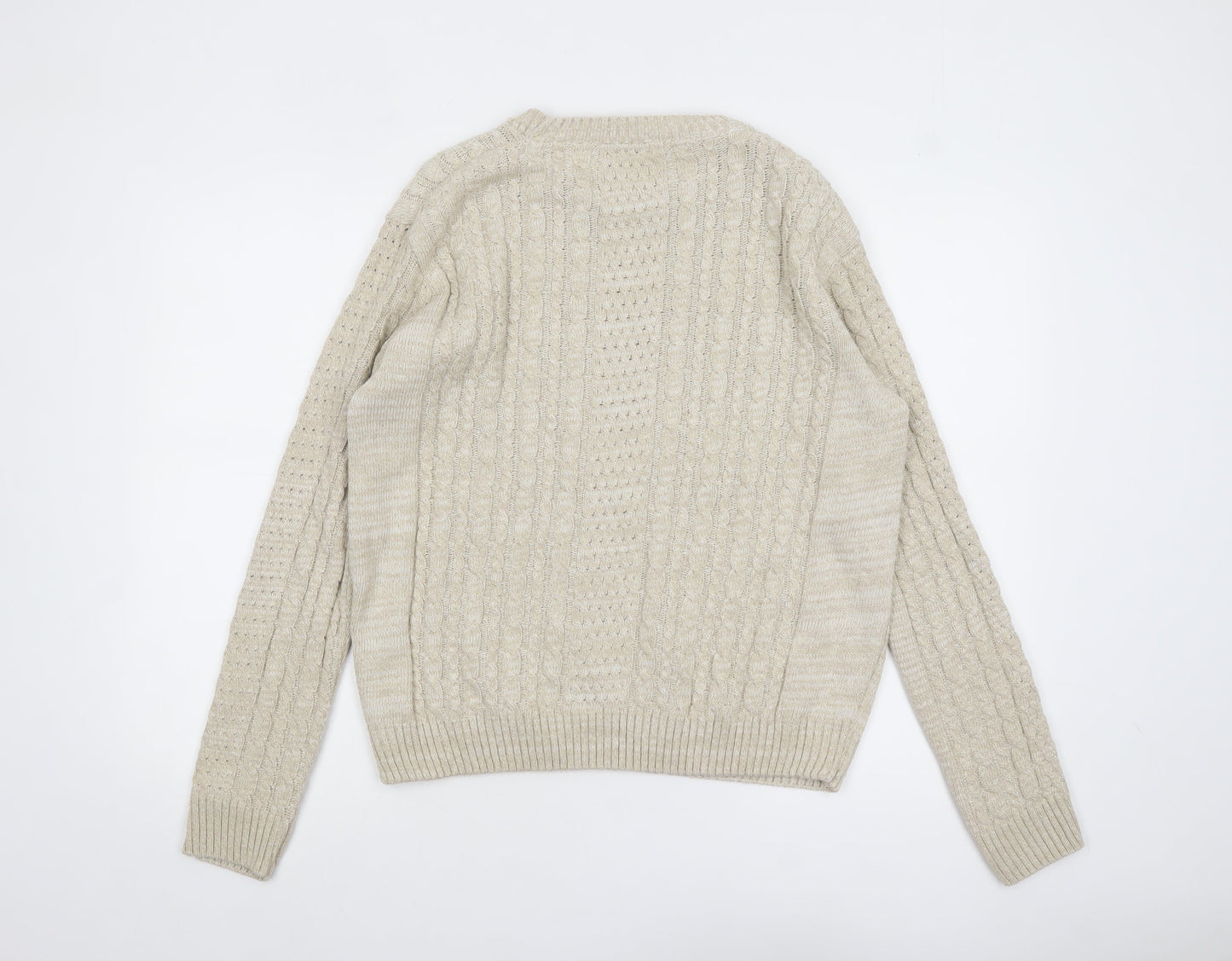 Refectory Women's Beige Cable-Knit Cotton Blend Jumper Size S