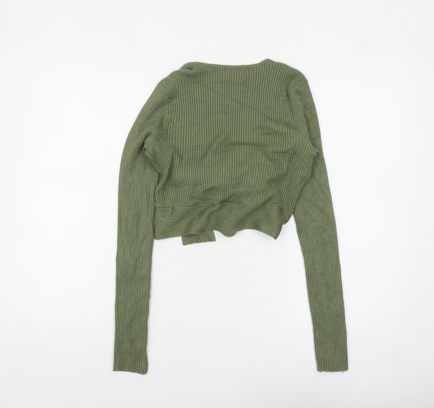 NA-KD Women’s Green Wrap Ribbed V-Neck Jumper Size M