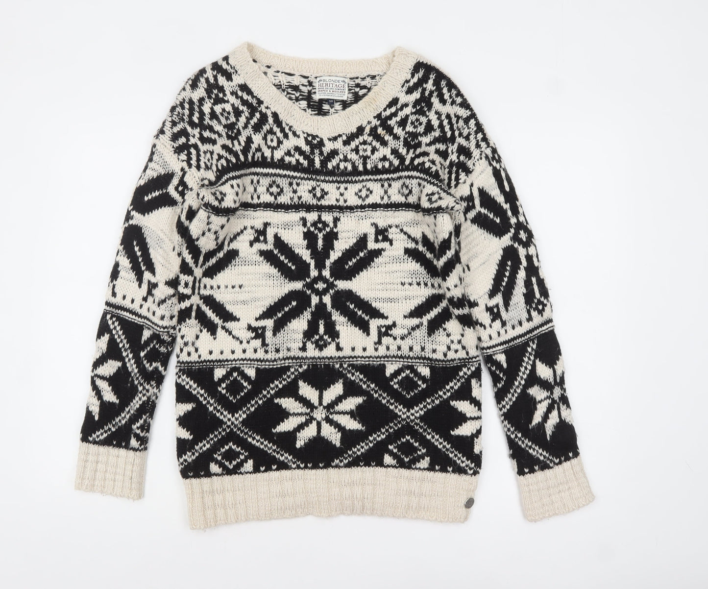 Blonde Heritage Women's Black Fair Isle Wool Blend Jumper Size 10