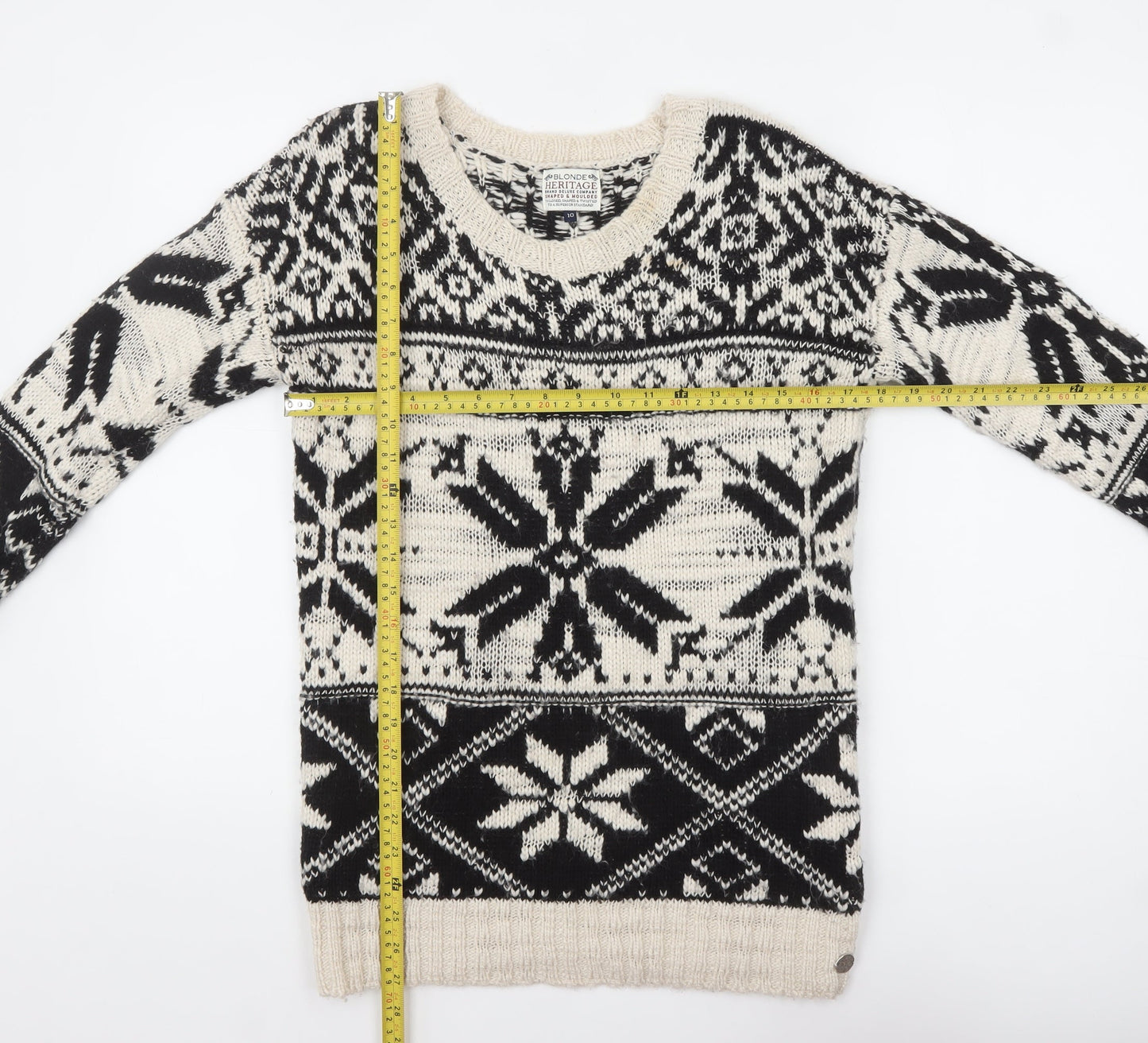 Blonde Heritage Women's Black Fair Isle Wool Blend Jumper Size 10