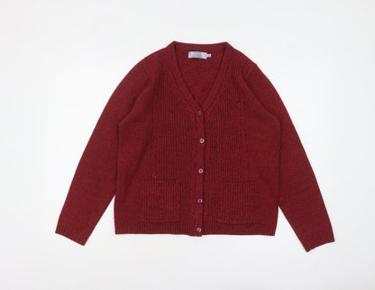 Additional front view of Honor Millburn Women's Red Acrylic Button Cardigan, size S, 10-12