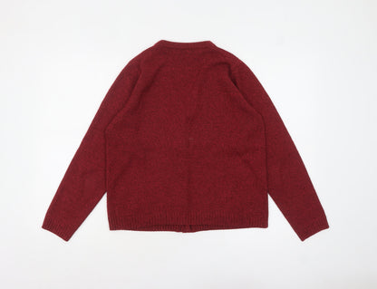 Close-up detail of Honor Millburn Women's Red Acrylic Button Cardigan, size S, 10-12