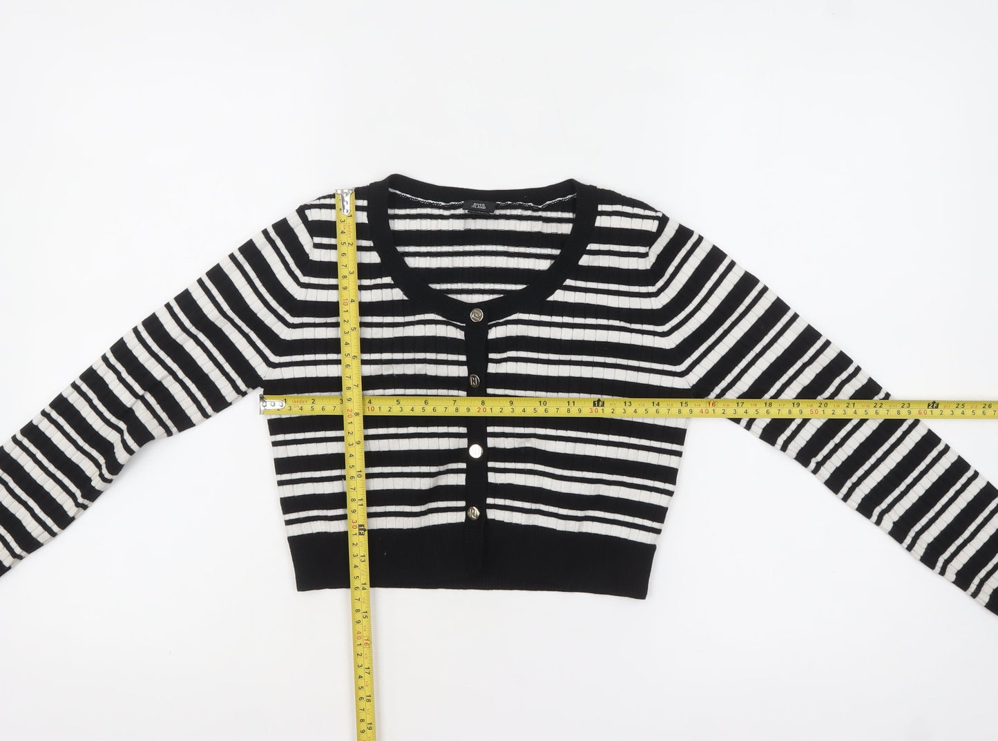River Island Girls Black & White Striped Cardigan 11-12 Years Button Knit