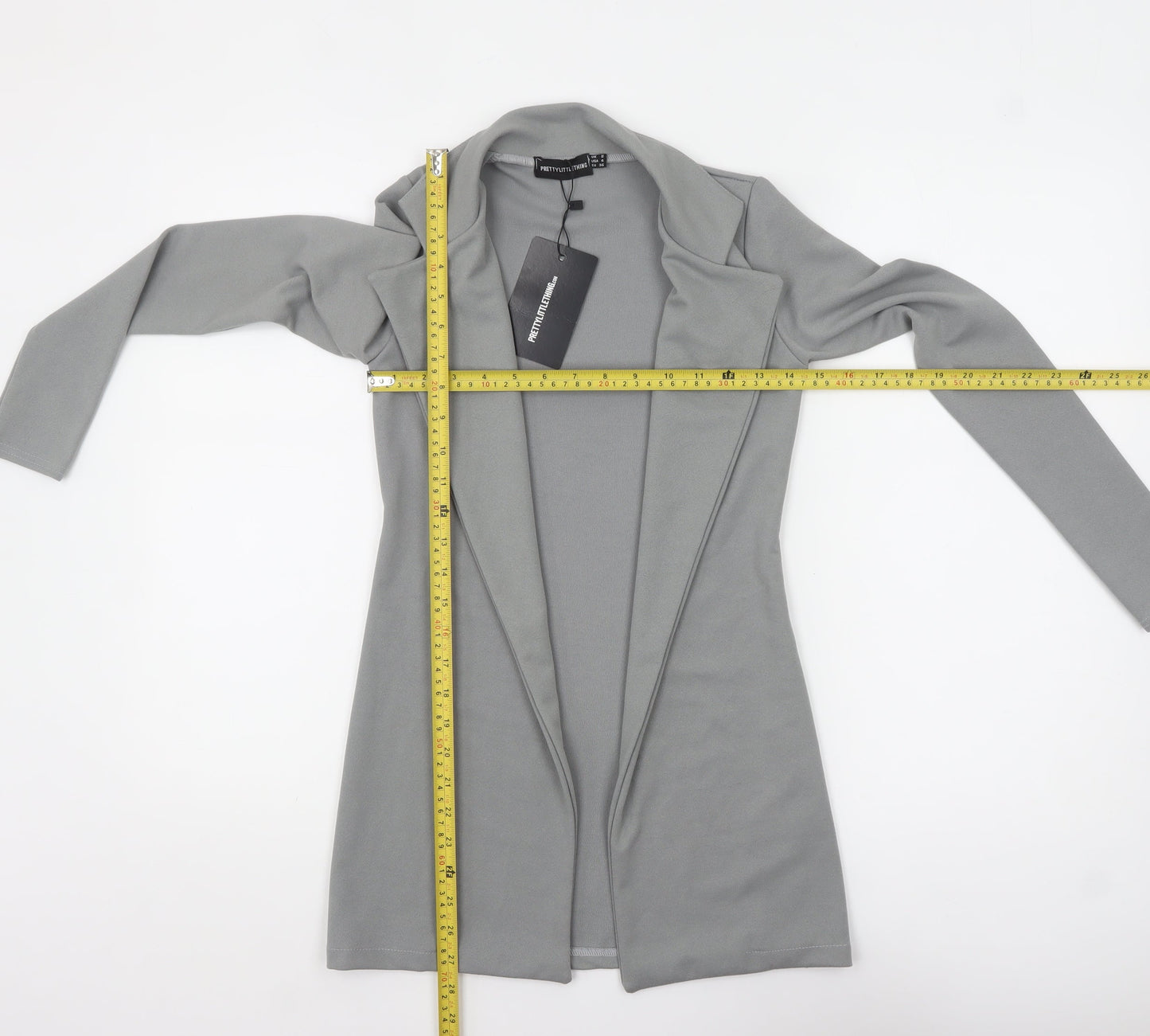 PrettyLittleThing Women Grey Size 8 Open Front Crepe Jacket